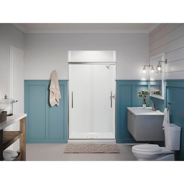 KOHLER Pleat 45-48 in. W x 79 in. H Frameless Sliding Shower Door in Anodized Brushed Nickel with 5/16 in Thick Clear Glass