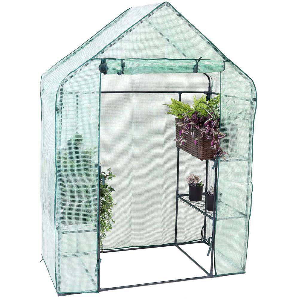 Green 37" Portable Walk-In Greenhouse with Iron Frame and Shelves