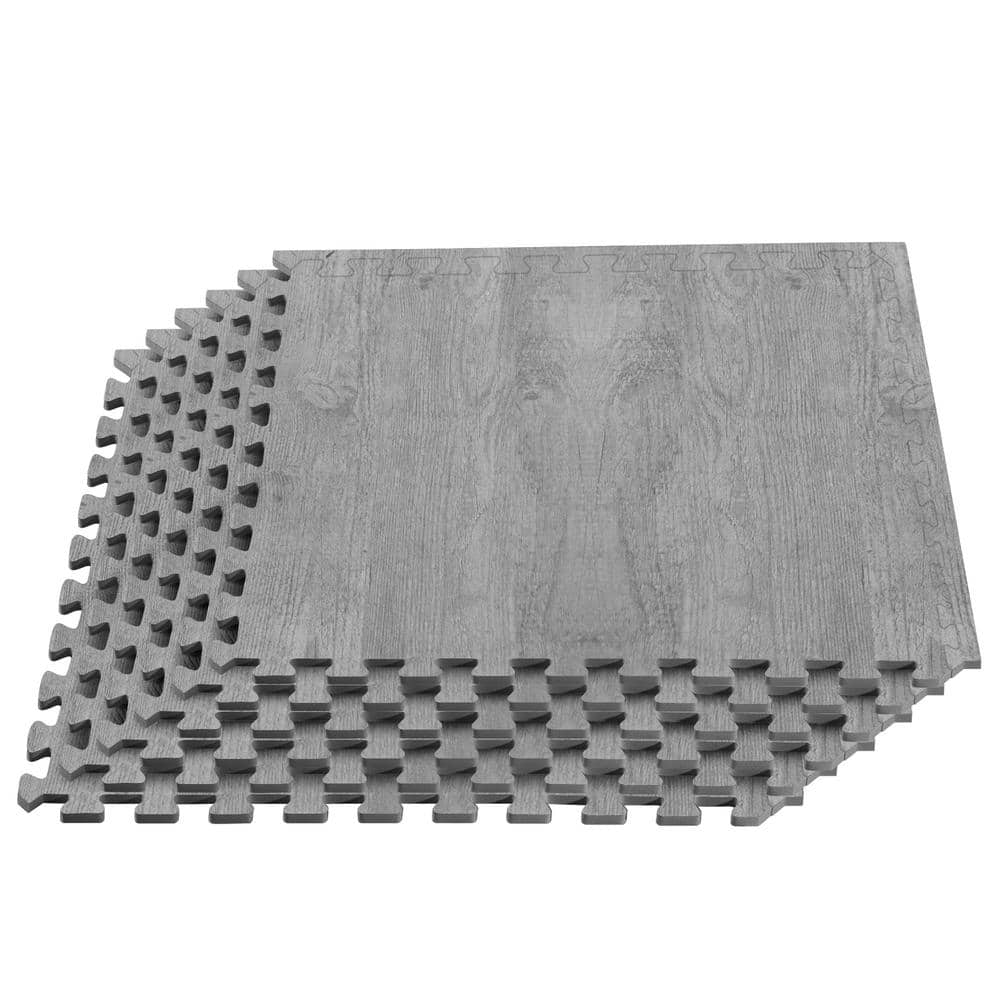 24 X 24 Inch Interlocking Foam Mat, Imitation Wood Grain Thick Floor  Mat,Home Bedroom Non-Slip Floor Mat, (1 Pcs / 2 Side Strips),Dark,8Pcs
