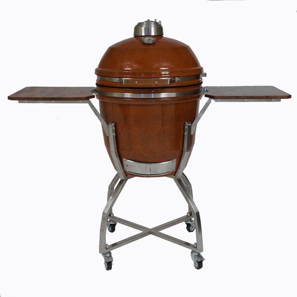 Hanover 19 in. Ceramic Kamado Grill in Rust with Stainless Steel Cart