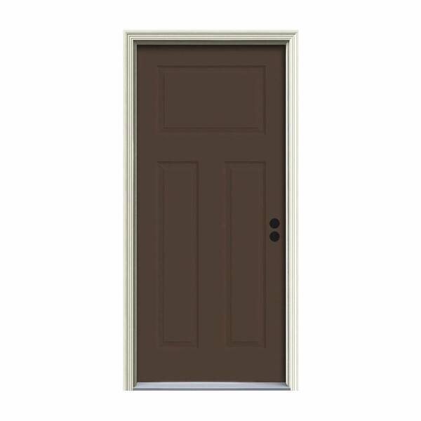JELD-WEN 30 in. x 80 in. 3-Panel Craftsman Dark Chocolate Painted Steel Prehung Left-Hand Inswing Front Door w/Brickmould