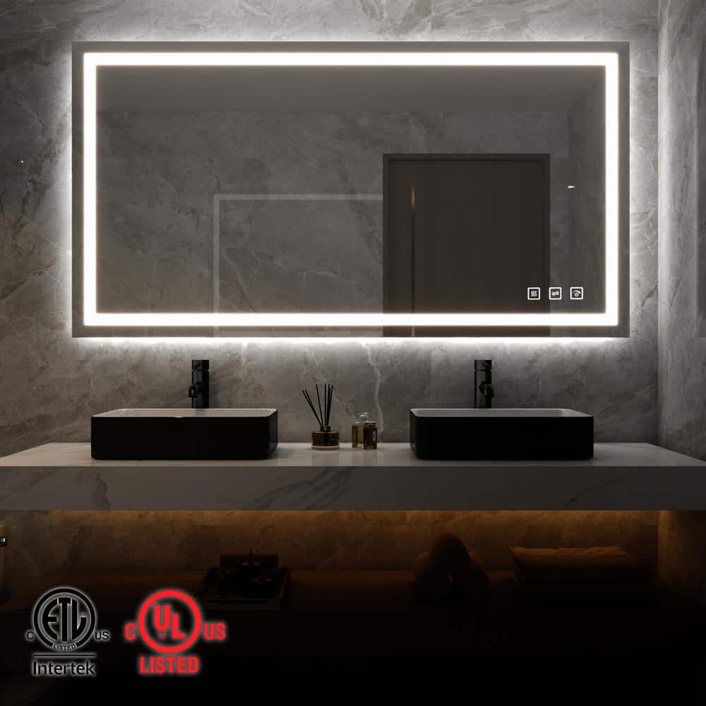 TOOLKISS 40 in. W x 32 in. H Rectangular Frameless LED Light Anti-Fog Wall  Bathroom Vanity Mirror with Backlit and Front Light TK23607 - The Home Depot