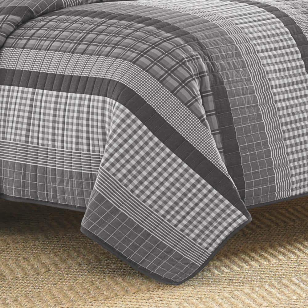 Grey Heather Reversible Cotton King Quilt Set