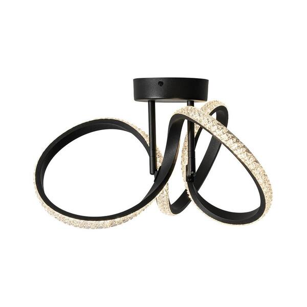 HUOKU Liman Modern 1-Light 16.1 in. W Black Swirl Ring Flush Mount