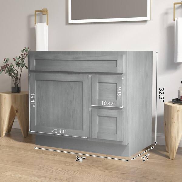 Vanity Art 36 in. W x 21 in. D x 32.5 in. H 2-Right Drawers Bath Vanity Cabinet without Top in Silver