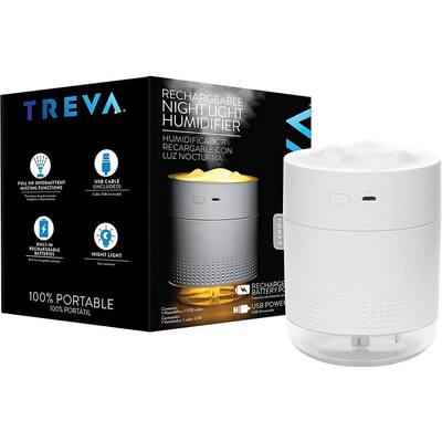 Treva Night Light Rechargeable Humidifier (500 ml Capacity) Rechargeable USB Cord Included, with Light