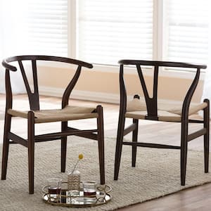 Wishbone Mid-Century Dark Brown Finish Wood Chair 2-Piece Set