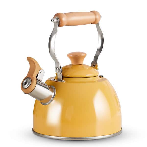 Yellow 1.6 qt. Food Grade Stainless Steel Stovetop Tea Kettle with Cool Touch Ergonomic Handle, Perfect Whistling Sound
