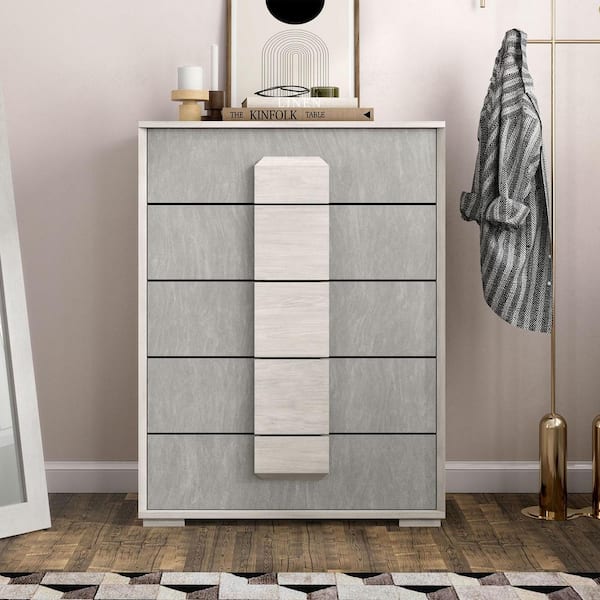 Furniture of America Bulevard Washed White and Stone Gray 5-Drawer 35.5 in. Chest of Drawers