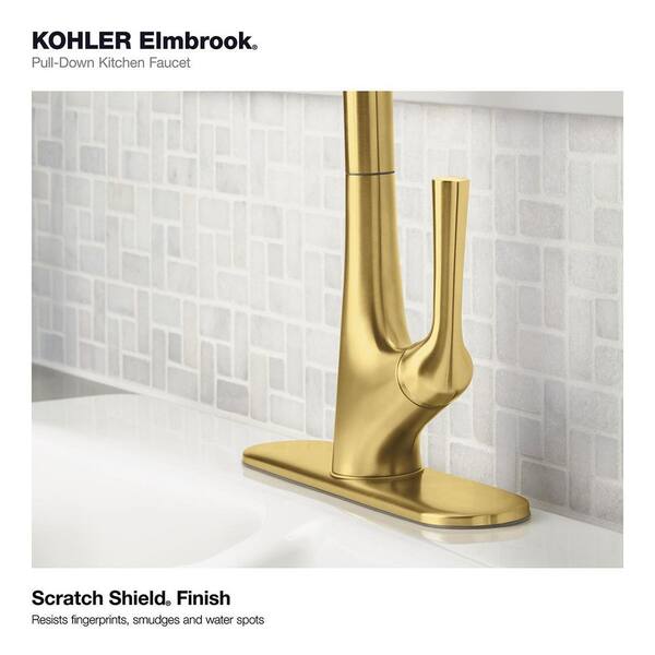 KOHLER Elmbrook Single-Handle Pull-Down Sprayer Kitchen Faucet in Vibrant Brushed Moderne Brass