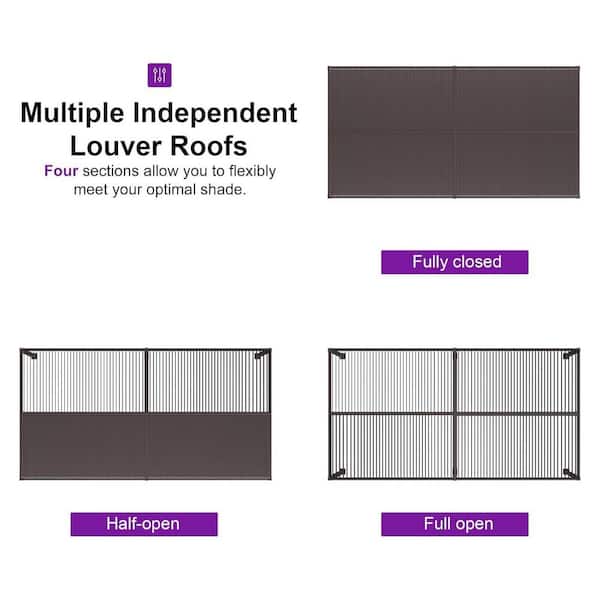 13.1 ft. x 29.9 ft. Bronze Aluminum Outdoor Louvered Pergola with 4-Individual Adjustable Roofs and In-Built Gutter
