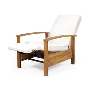Roslyn Teak Brown Push Back Recline Wood Outdoor Recliner with Cream Cushion (2-Pack)