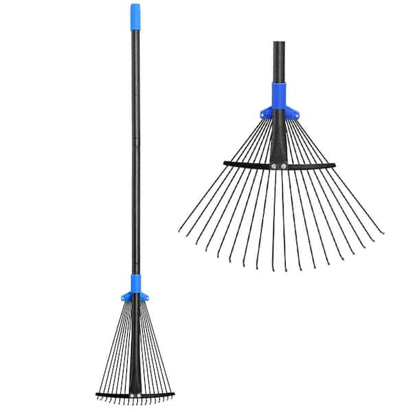 30 to 55 in. Adjustable Handle Metal Rake with Expandable Head 8 to 17 in., Garden Rakes for Lawns Heavy Duty Leaves