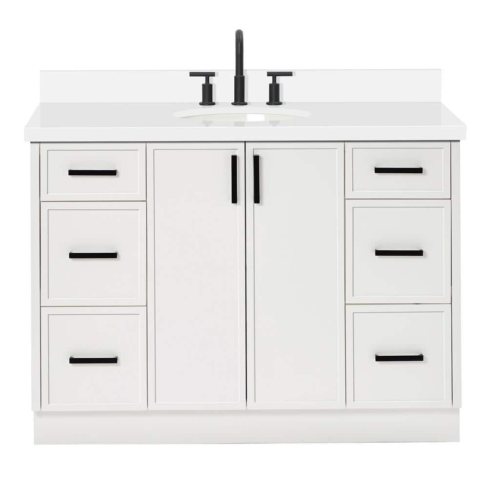 White Solid Wood Single Sink Bathroom Vanity with Quartz Top
