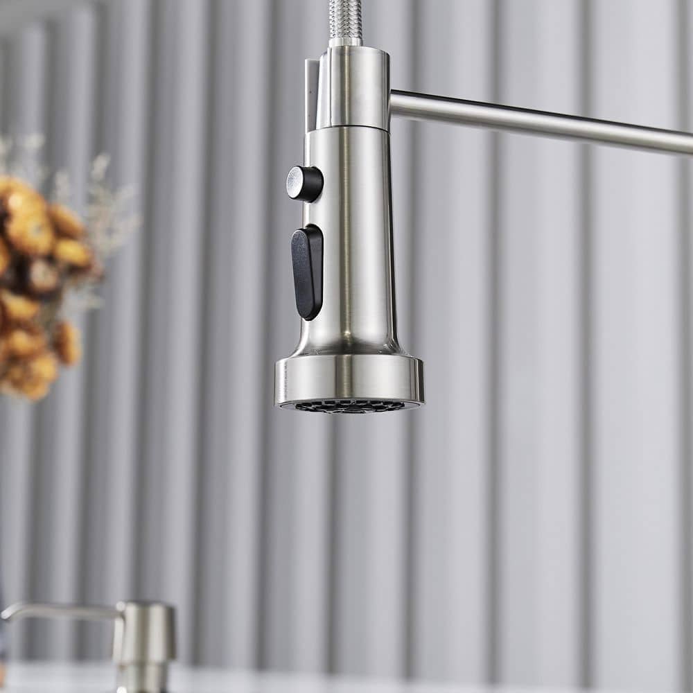 Brushed Nickel Single Handle Spring Kitchen Faucet with Pull Down Sprayer