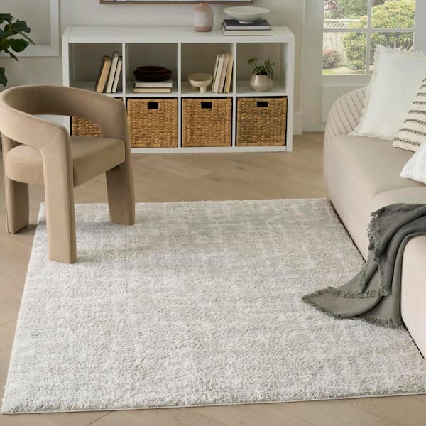 Modern Shag Grey Ivory 4 ft. x 6 ft. Abstract Contemporary Area Rug