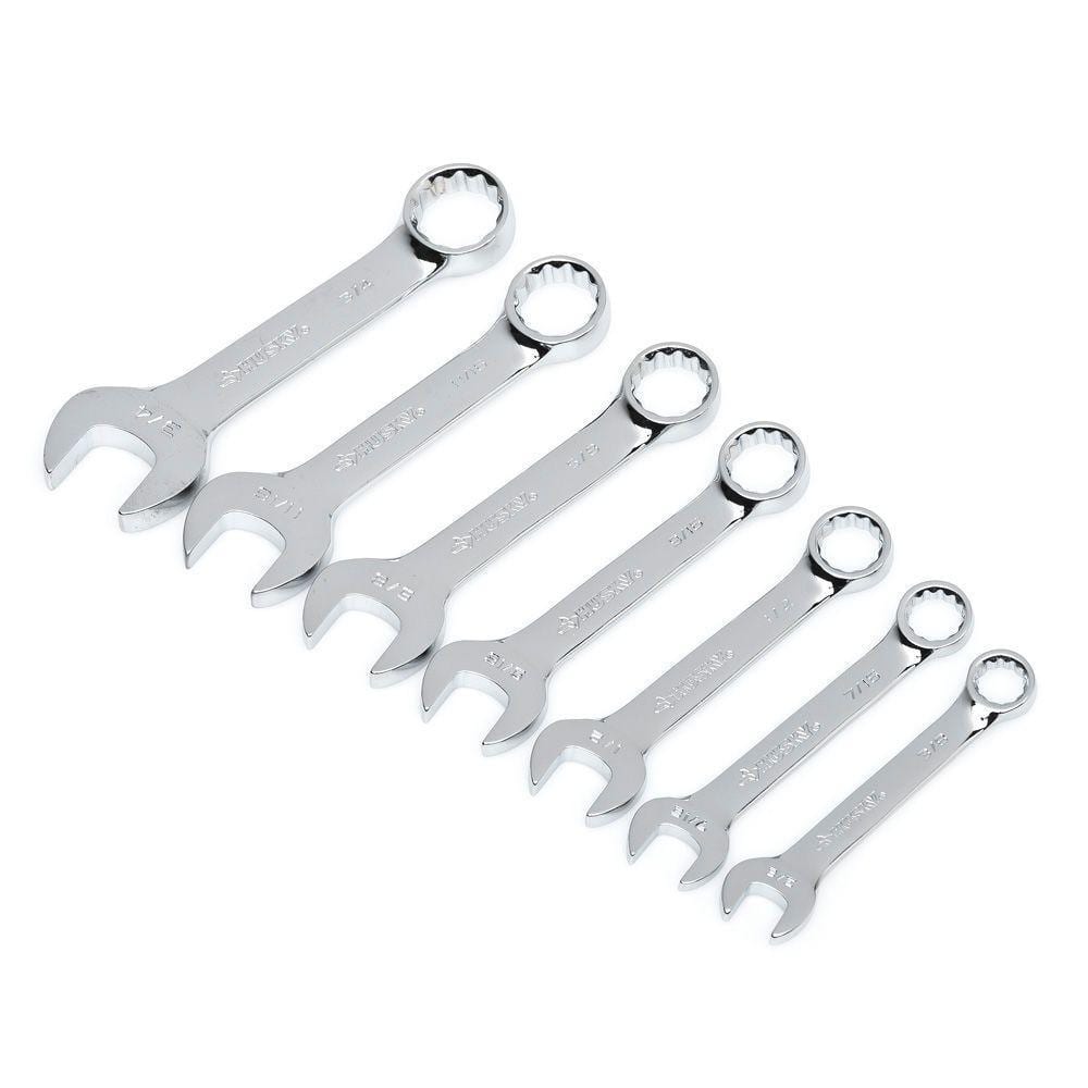Husky Stubby Combination Wrench Tool Set SAE Forged Alloy Steel Chrome 7 Piece 37103339874