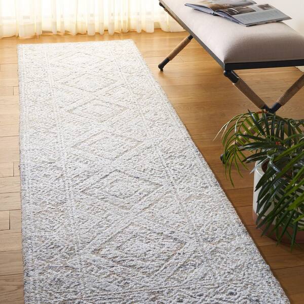 Ebony 2 ft. x 9 ft. Taupe/Ivory Diamond Ornate Border Runner Rug