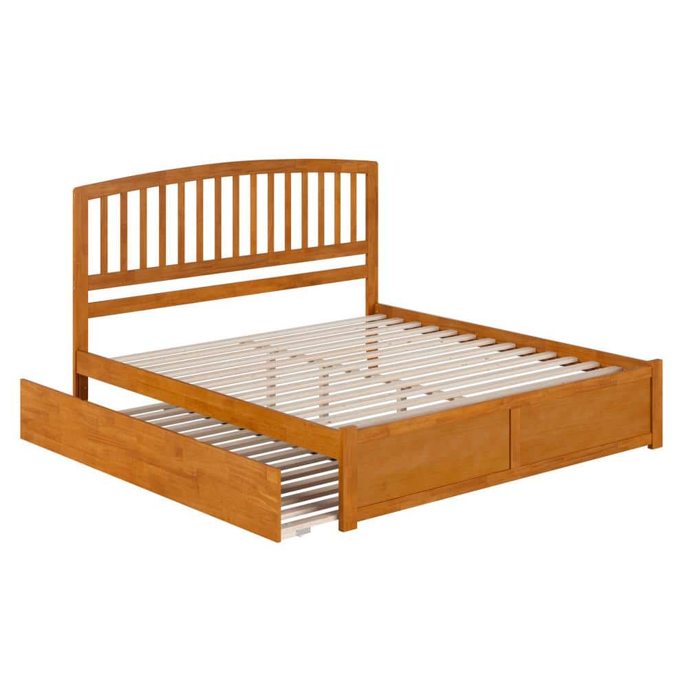 Light Toffee King Wood Platform Bed with Slats and Headboard