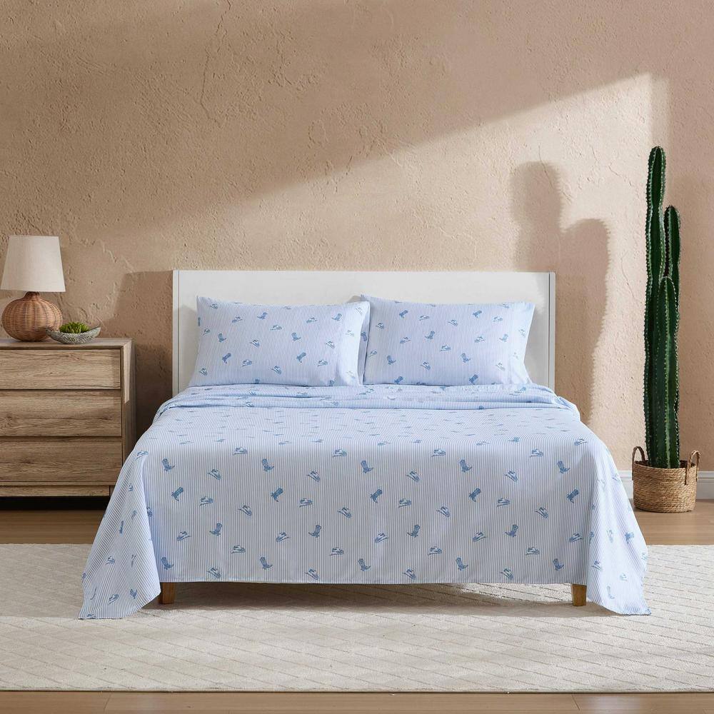 Full Blue Cowboy Pinstripe Microfiber Sheet Set