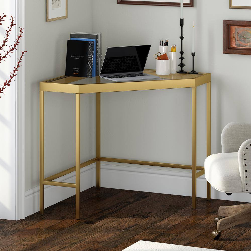 Alexis Minimalist Brass & Glass Corner Desk