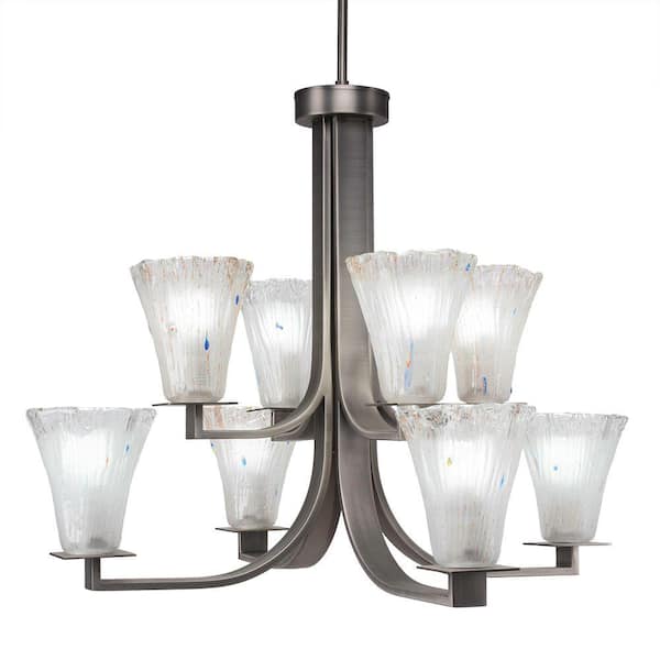 Unbranded Aspen 8-Light Graphite Chandelier, Square Chandelier with 5.5 in. Fluted Frosted Crystal Glass Shades, No bulbs included