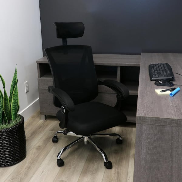 Elama Full Back Mesh Adjustable Height Office Chair with Headrest in Black with Arms
