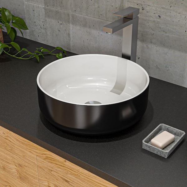 ALFI BRAND 15.5 in. Above Mount Porcelain Round Vessel Sink in Black and White