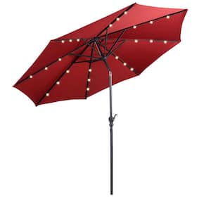 10 ft. Steel Market Solar Tilt Patio Umbrella with Crank and LED Lights in Burgundy