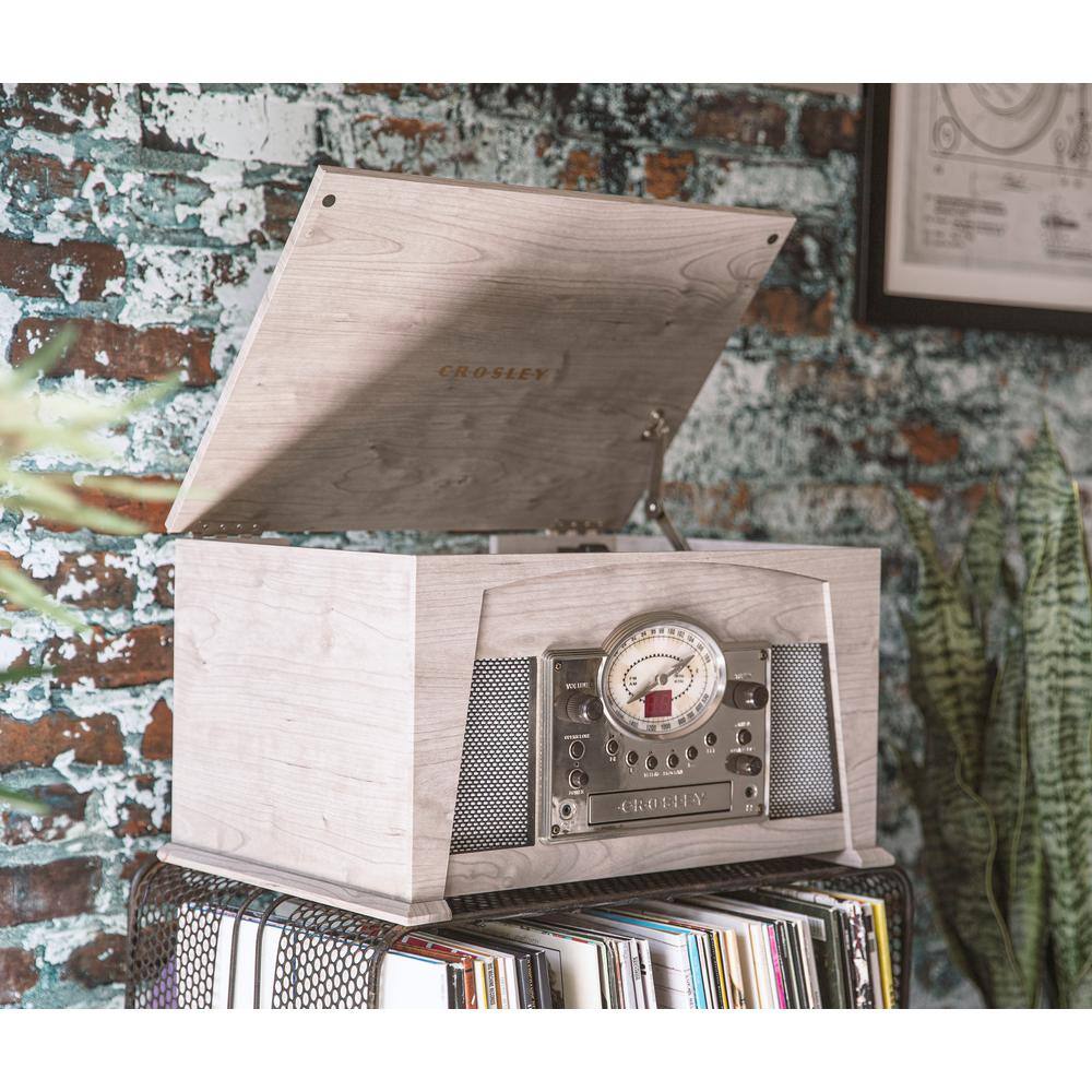 Gray Vintage 8-in-1 Wood Record Player with AM/FM Radio