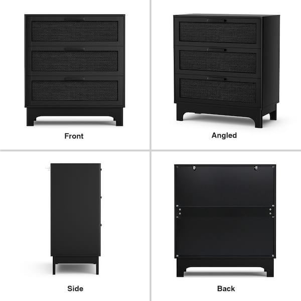 Aupodin Black Rattan 3-Drawer 31.5 in. Wide Chest of Drawers with Wood Handle for Bedroom Living Room Aupodin Black Rattan 3-Drawer 31.5 in. Wide Chest of Drawers with Wood Handle for Bedroom Living Room