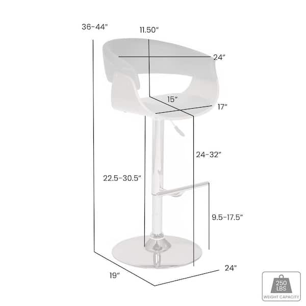 Paris 24 in.-32 in. Cream/Chrome Low Back Metal Adjustable Height Swivel Bar Stool with Faux Leather Seat