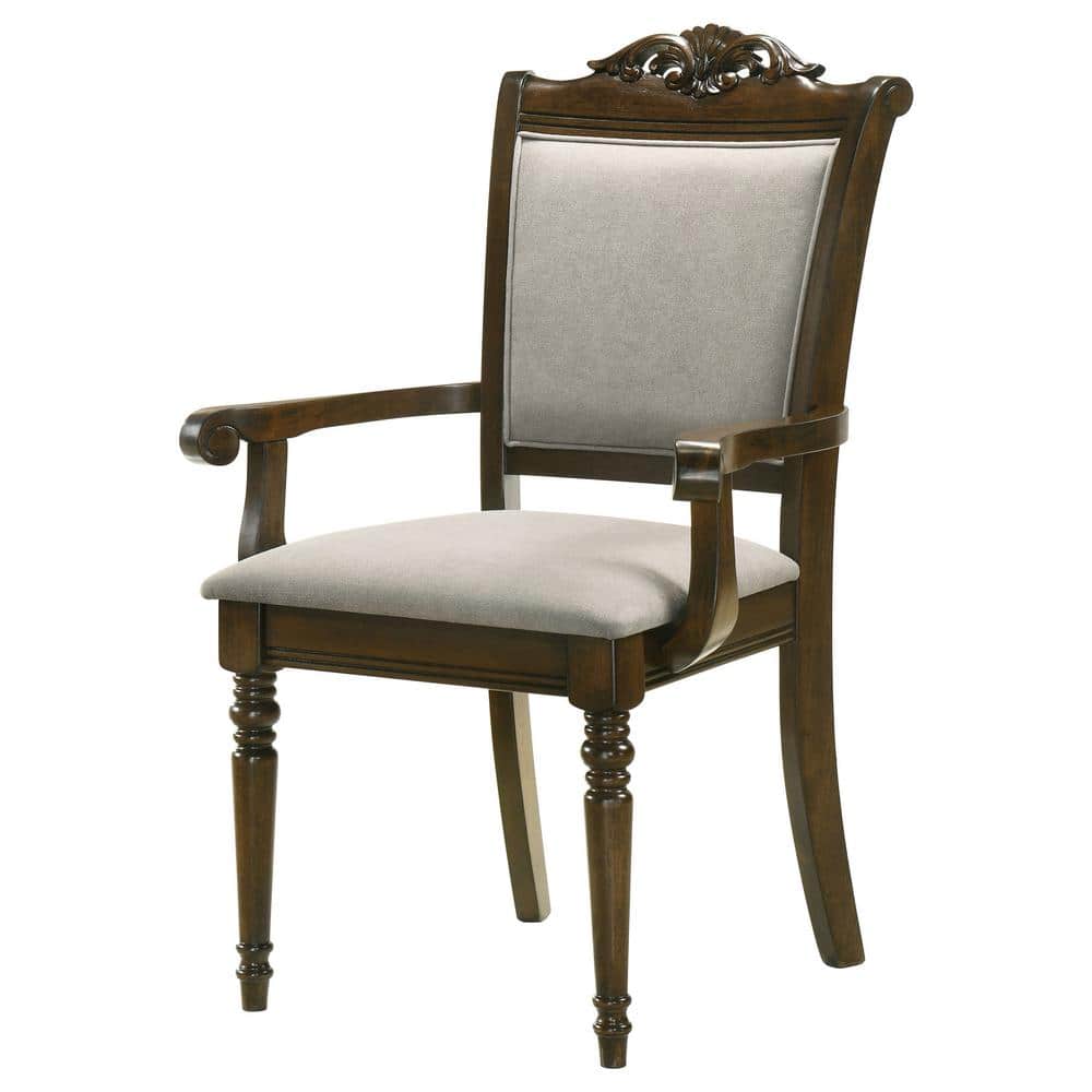 Gray and Chestnut High Back Upholstered Wood Arm Chair Set