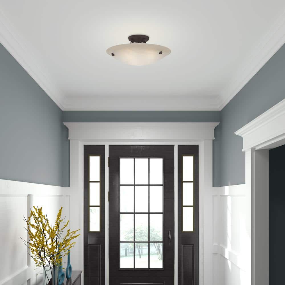 Honey Alabaster Glass Bronze 3-Light Semi-Flush Ceiling Fixture