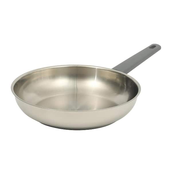 10 Inch Stainless Steel Frying Pan with Soft-Touch Handle in Silver