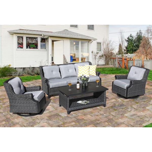 Gray Lassen 4-Piece Outdoor Aluminum Rattan Sofa Set