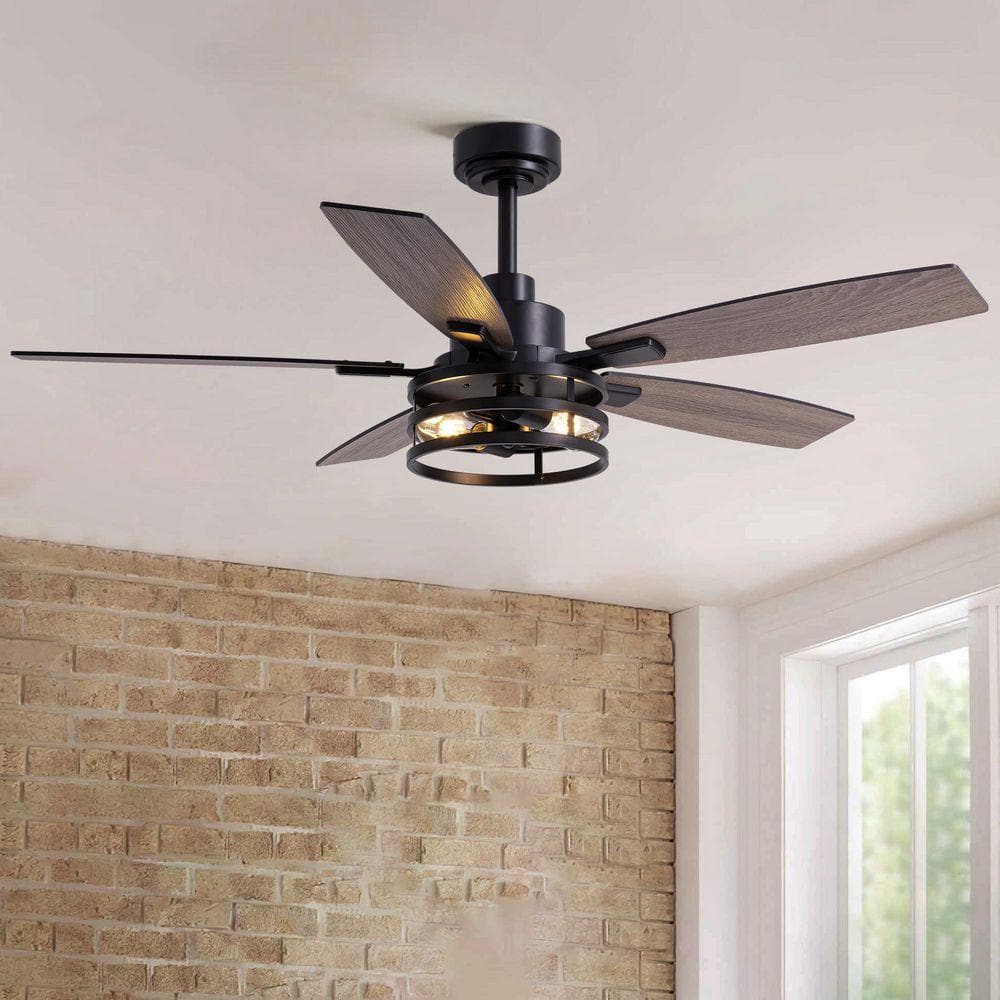 LuminFan 52" Black Ceiling Fans with Lights and Remote Control, Ceiling Fan for Bedroom Living Room
