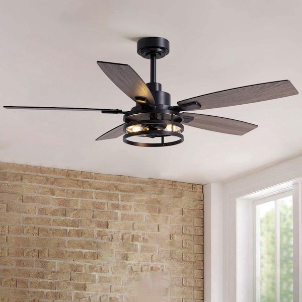 52" Black Ceiling Fans with Lights and Remote Control, Ceiling Fan for Bedroom Living Room
