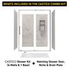 CASTICO Botticcino Beige 32 x60 x84 Solid Composite Stone Alcove Shower Combo Kit Matching Brushed Nickel Door, Niche, and Drain CSBNB3260WHBTBE
