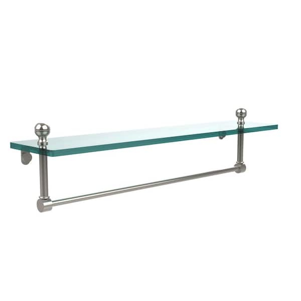 Allied Brass Mambo 22 in. L x 5 in. H x 5 in. W Clear Glass Vanity Bathroom Shelf with Towel Bar in Polished Nickel