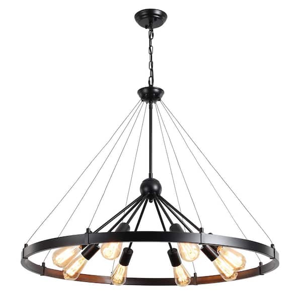 ADSENSTY 8-Light Black Candle Style Wagon Wheel Chandelier for Kitchen Island