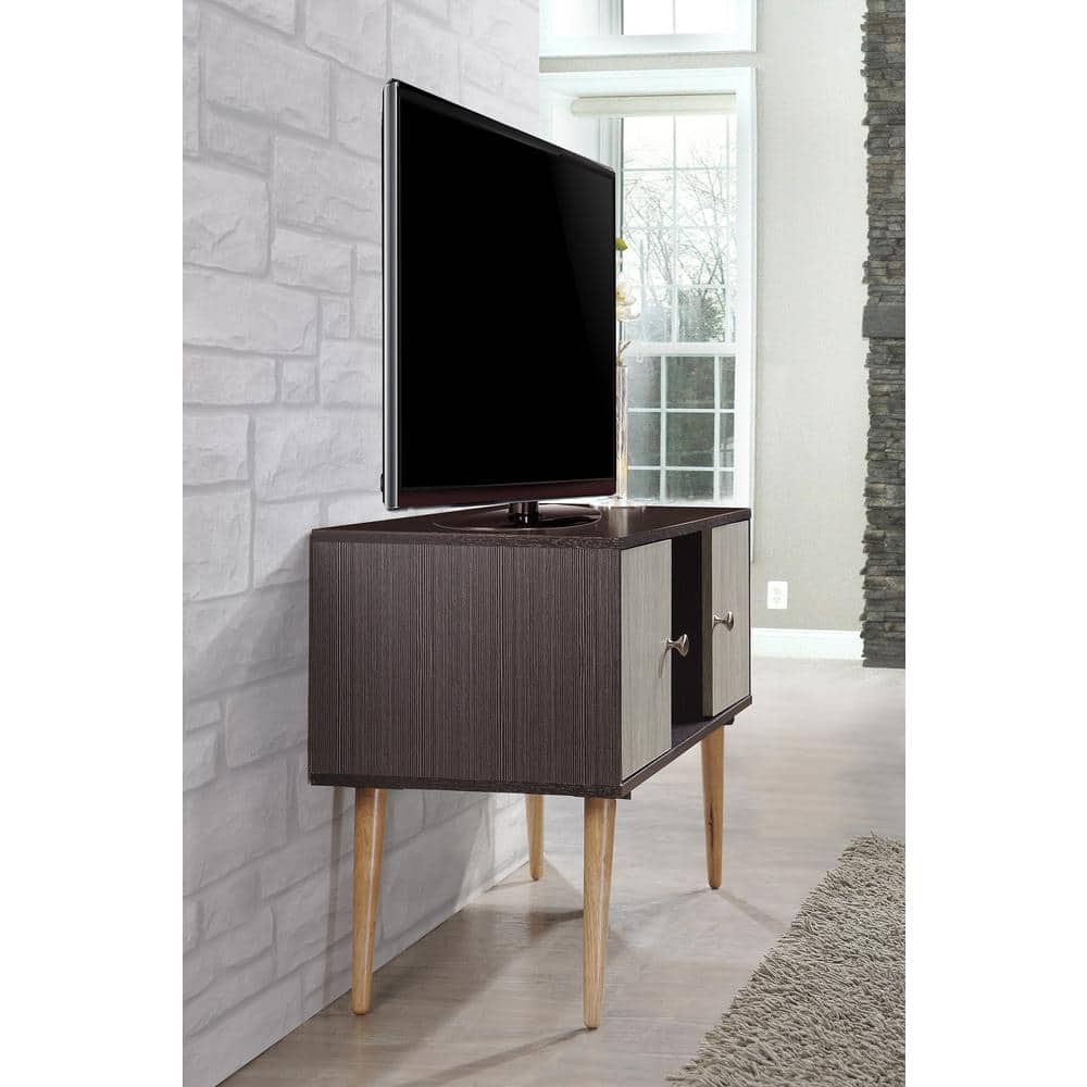 Retro Chocolate Wooden TV Stand with Open Shelf and Storage