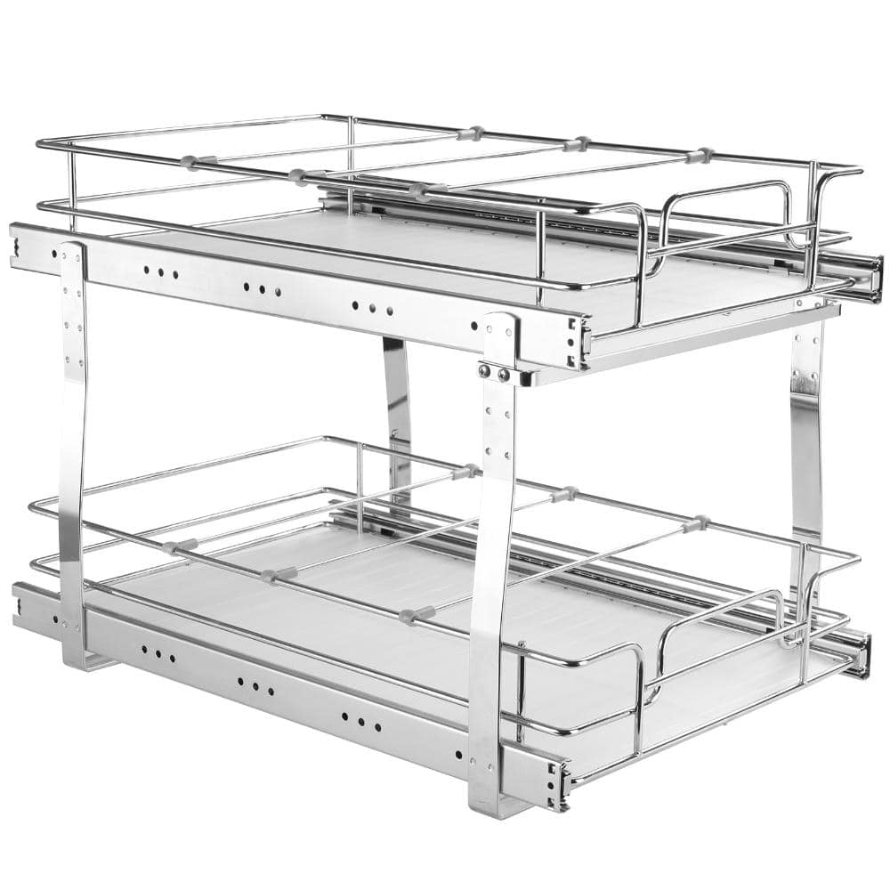 "2-Tier Silver Metal Pull Out Cabinet Organizer, Heavy Duty Pantry Shelves for Home Under Sink 12.7""Wx21""Dx15""H" price history on PriceWatchPro