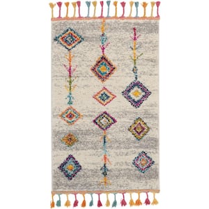 Moroccan Casbah Cream/Grey 2 ft. x 4 ft. Moroccan Transitional Kitchen Area Rug