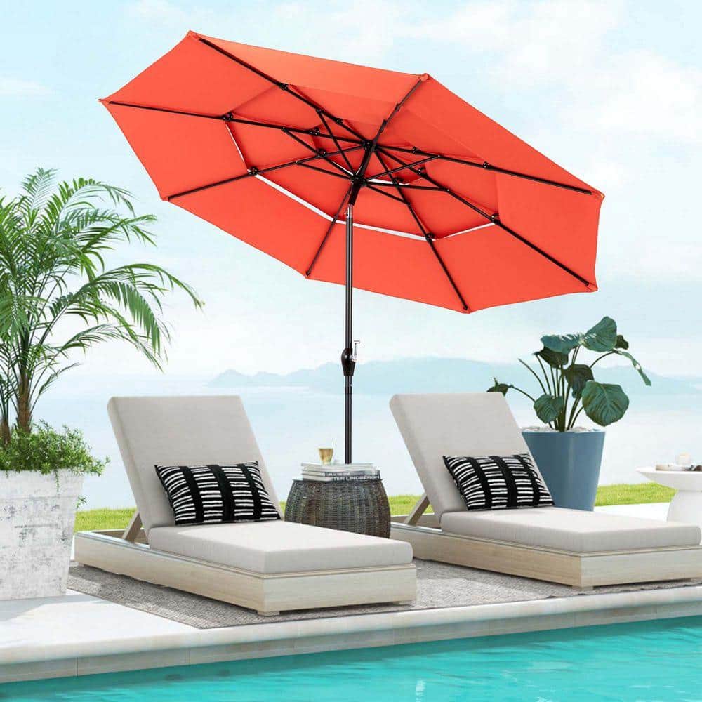 10 ft aluminum market auto tilt patio umbrella in chili 11' – Cape May Wicker our umbrella features an easy ProShade 10' Auto Tilt Aluminum