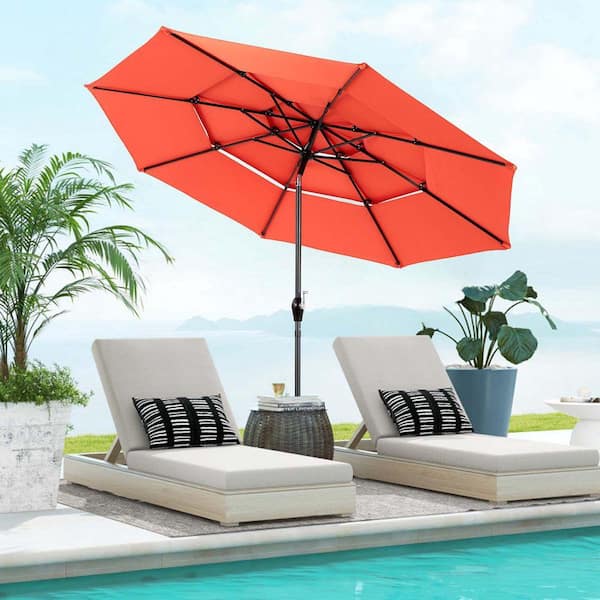 10 ft aluminum market auto tilt patio umbrella in chili SUNRINX 10 ft. Aluminium Market Tilt Patio Umbrella with Hand Crank Tilt in Orange