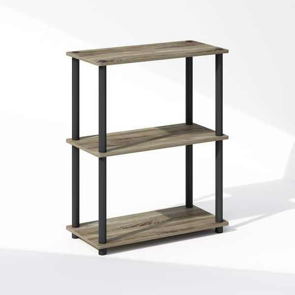 Furinno Turn-N-Tube 29.6 in. Tall French Oak/Black Wood 3-Shelf Bookcase