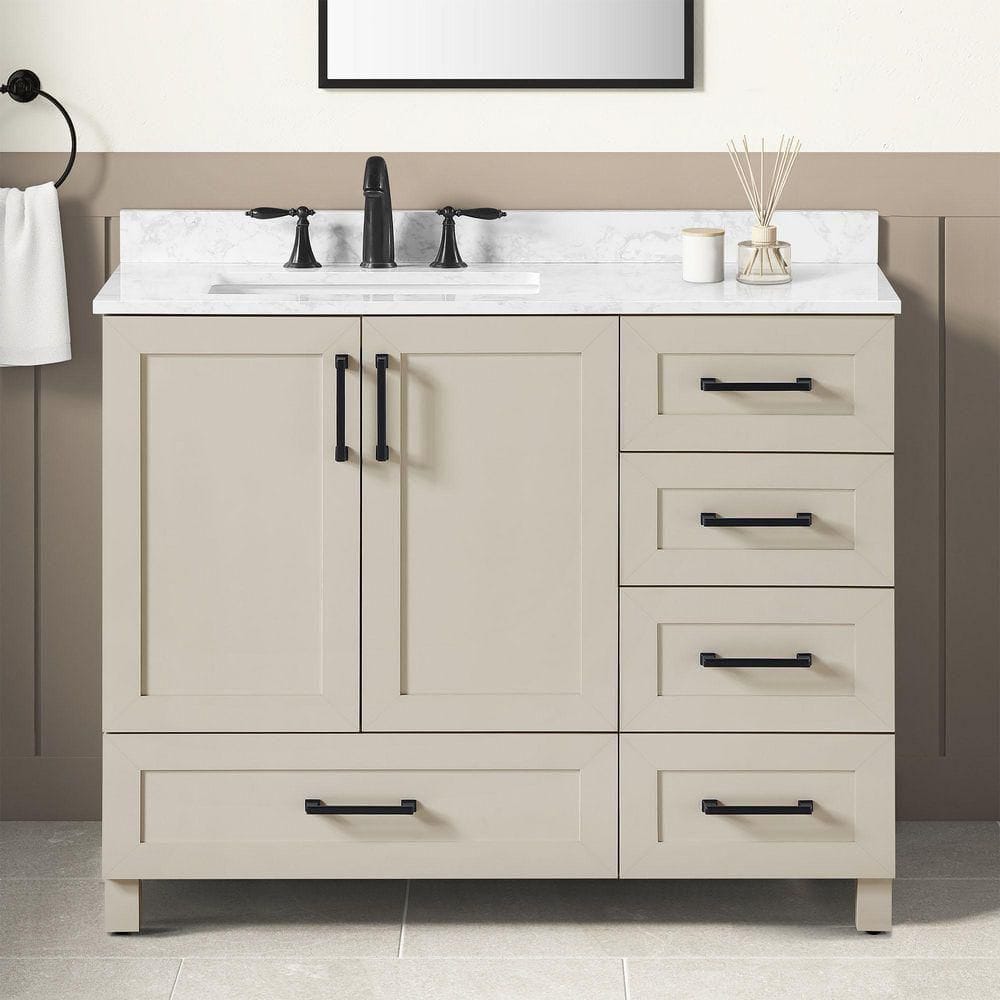 Tobana 42 in. Single Sink Beige Bath Vanity with White Engineered Marble Top (Assembled) price history on PriceWatchPro
