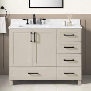 Tobana 42 in. Single Sink Freestanding Beige Bath Vanity with White Engineered Marble Top (Assembled)