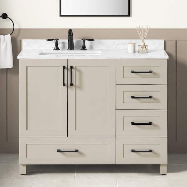 Tobana 42 in. Single Sink Beige Bath Vanity with White Engineered Marble Top (Assembled)